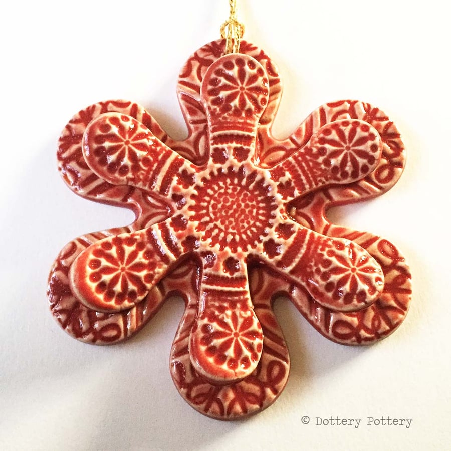 Winter Flower, Christmas decoration pottery flower ceramic flower snowflake RED