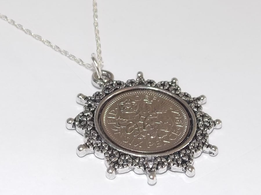 Star Pendant 1966 Lucky sixpence 55th Birthday plus a Sterling Silver 18in Chain