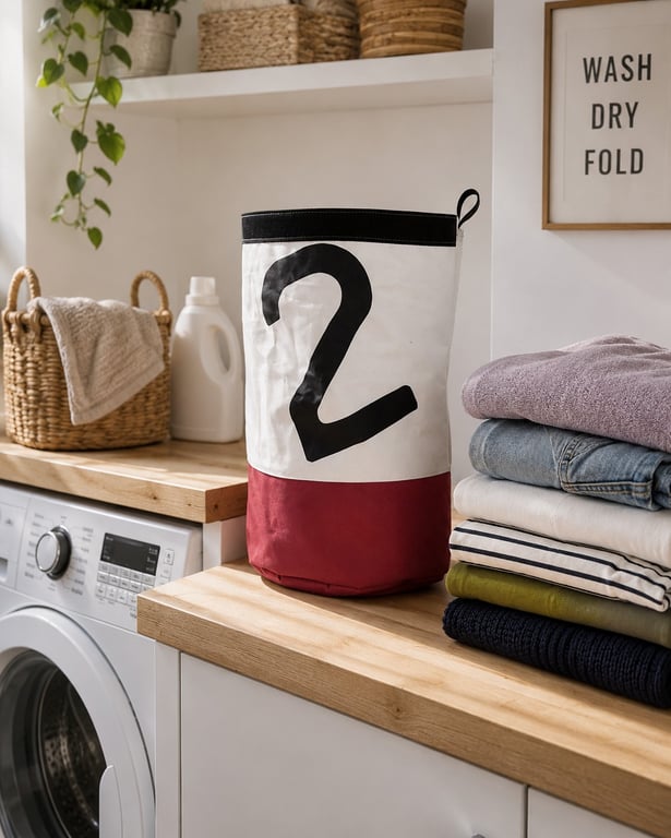 Upcycled Sailcloth Storage Bucket – Handmade Toy Basket with nautical Number 