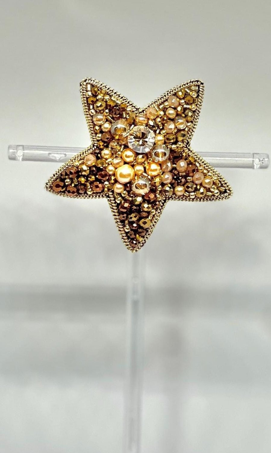Golden Star Brooch Handmade, Elegant Beaded Star Pin, Sparkling Jewelry for Wome
