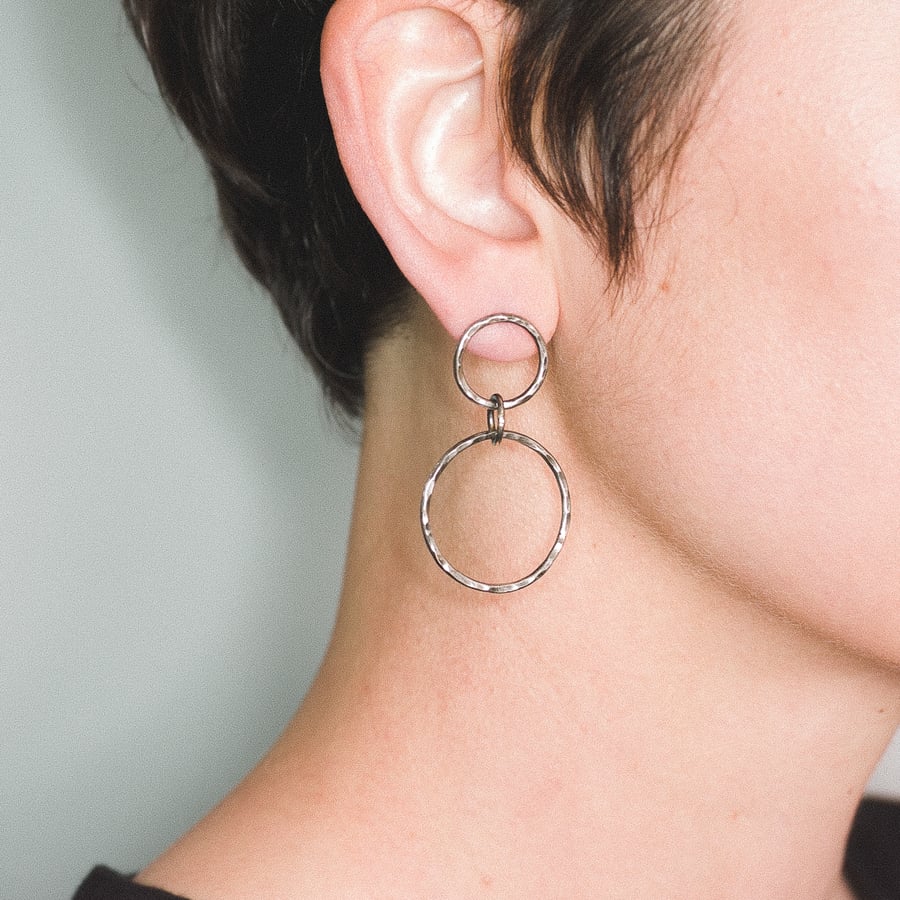 Oxidised Circle Earrings Handmade from Sterling Silver
