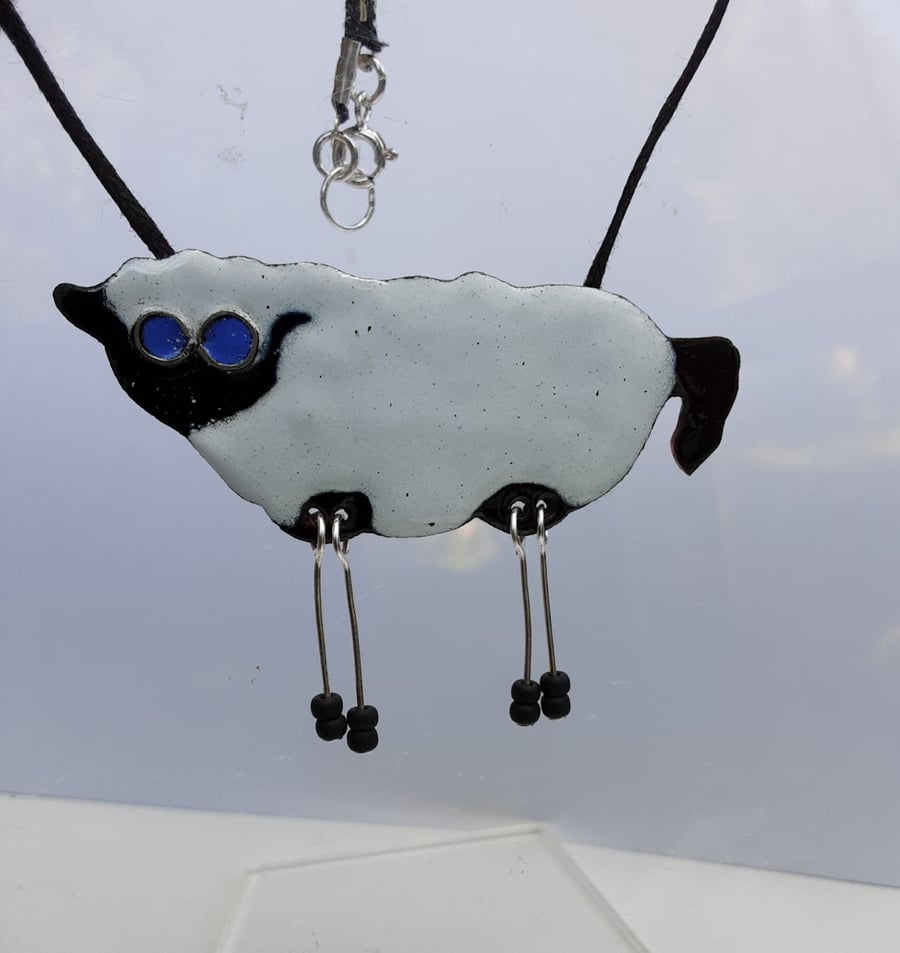 Sheep with dangly legs pendant - enamelled