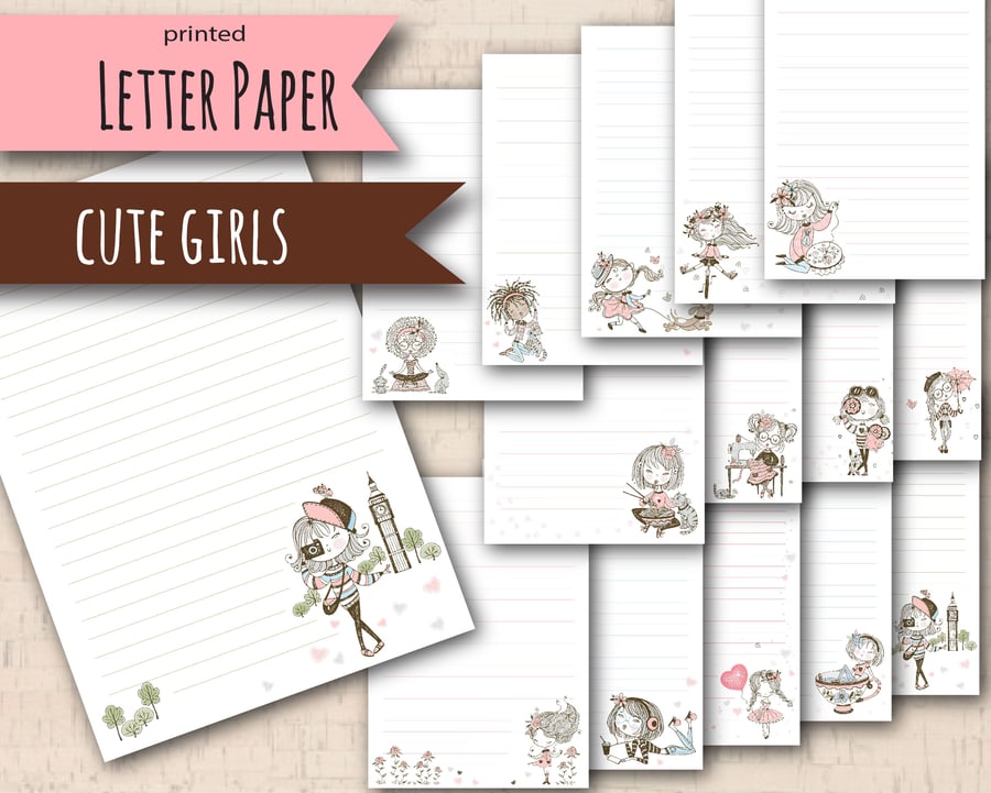 Letter Writing Paper Busy Girl, pretty note paper with a cute theme