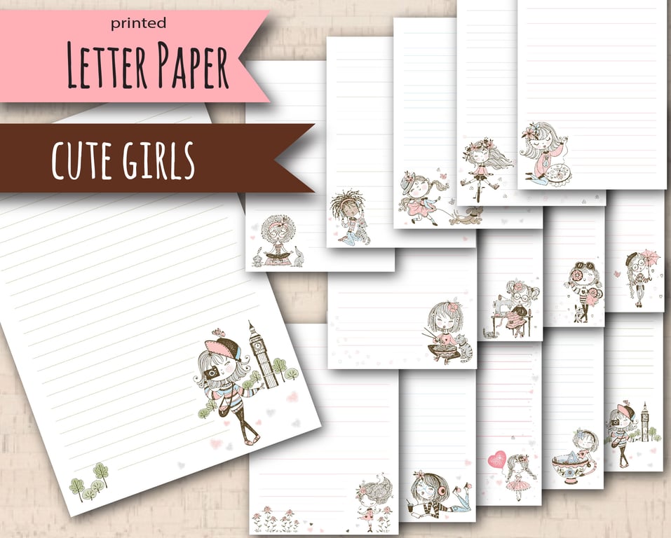 Letter Writing Paper Busy Girl, pretty note paper with a cute theme