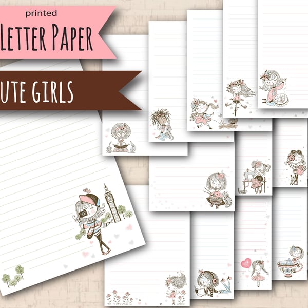 Letter Writing Paper Busy Girl, pretty note paper with a cute theme