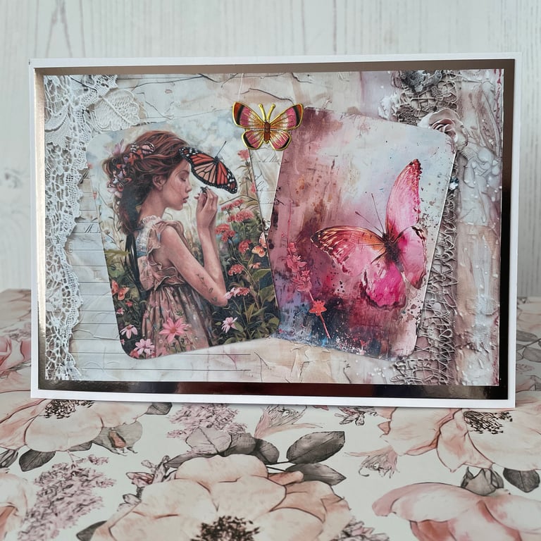 Greeting Card - Whimsy Girl & Butterflies - by Carolee Crafts - C222