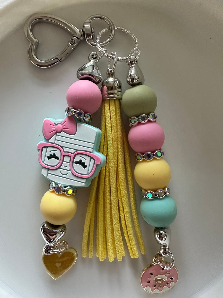 Pastel Notebook silicone Bead with Yellow Tassel and Donut Charm, cute gift