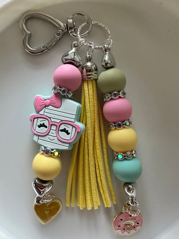 Pastel Notebook silicone Bead with Yellow Tassel and Donut Charm, cute gift