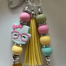 Pastel Notebook silicone Bead with Yellow Tassel and Donut Charm, cute gift