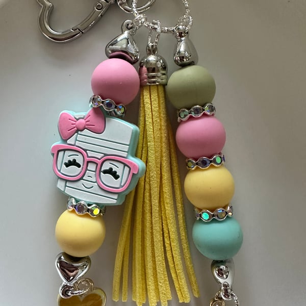 Pastel Notebook silicone Bead with Yellow Tassel and Donut Charm, cute gift
