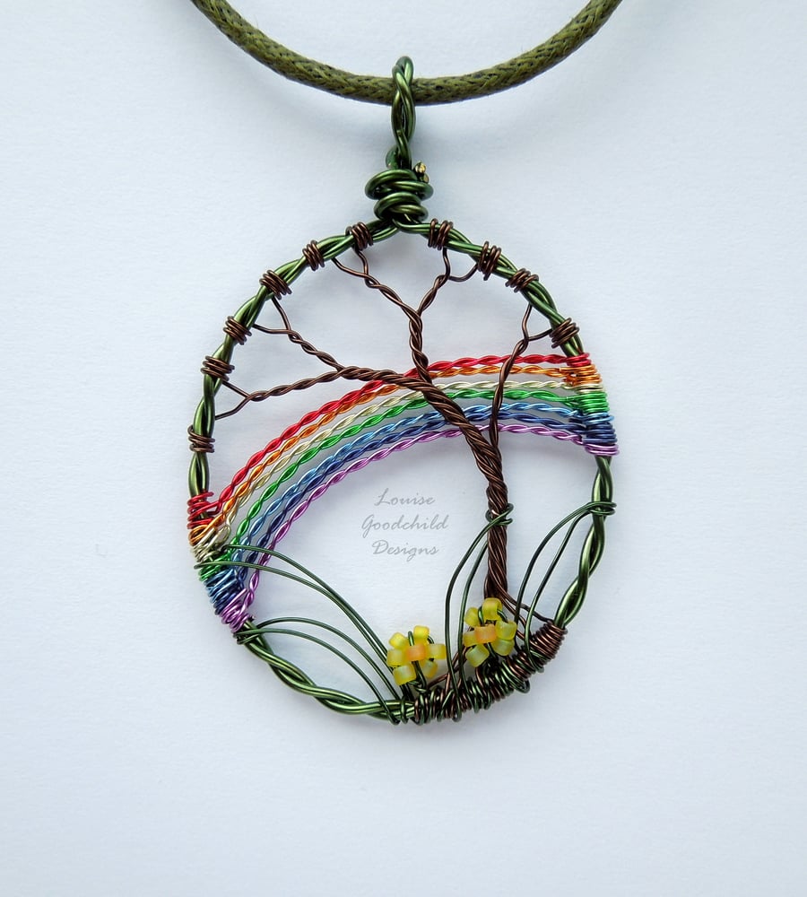 Rainbow pendant, wire tree necklace, rainbow bridge, tree pendant, MADE TO ORDER