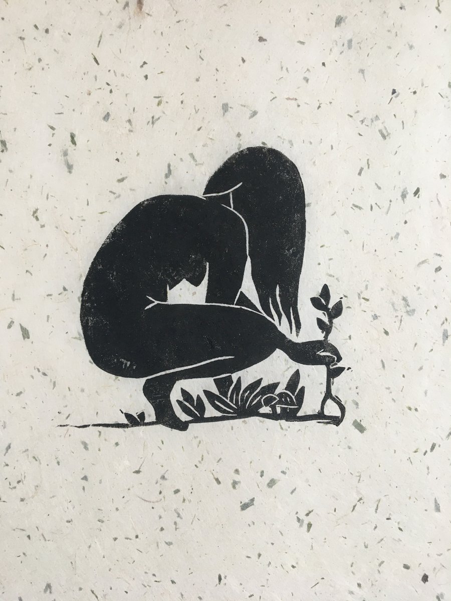 Gatherer, linocut print on handmade paper