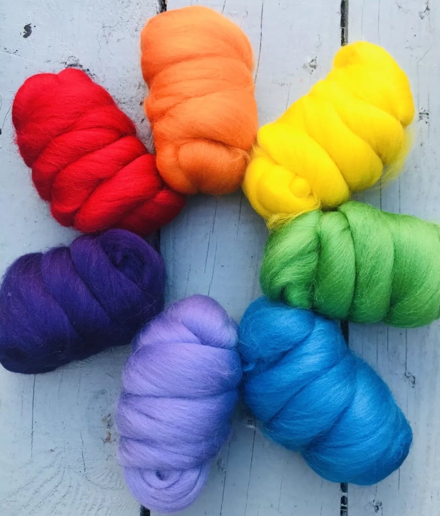 Rainbow wool roving, set of rainbow fibres, rainbow merino wool, bright felting 