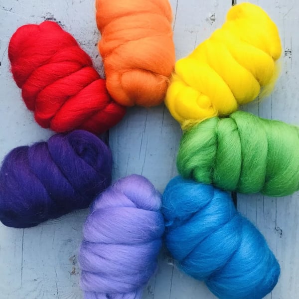 Rainbow wool roving, set of rainbow fibres, rainbow merino wool, bright felting 