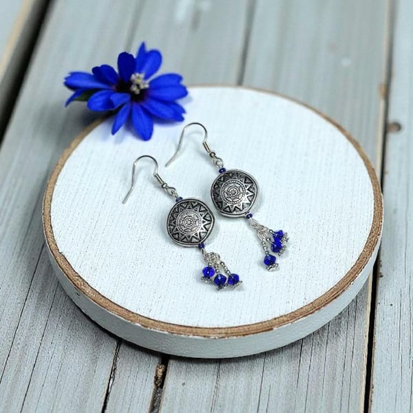 Tibeten silver styled earrings, boho jewellery