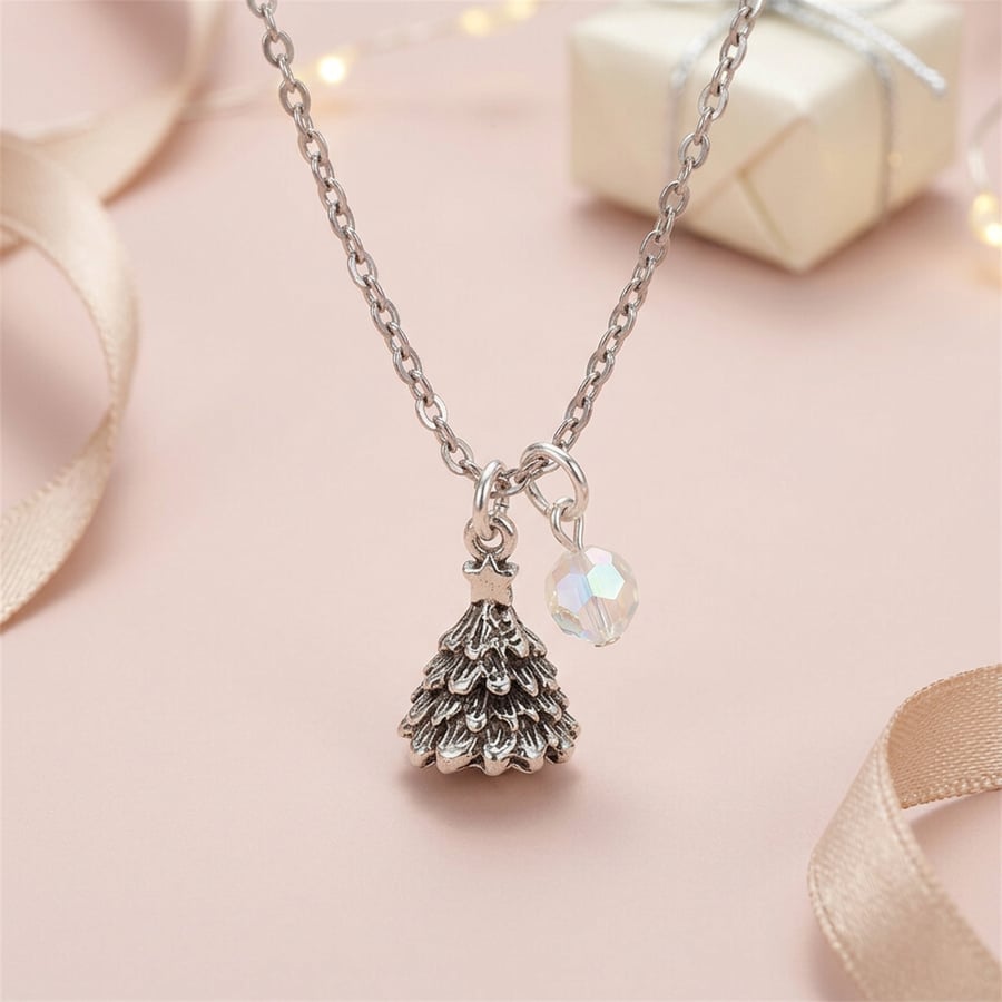 Silver Christmas Tree Necklace, Festive Jewellery For Her, Stocking Filler Gift 
