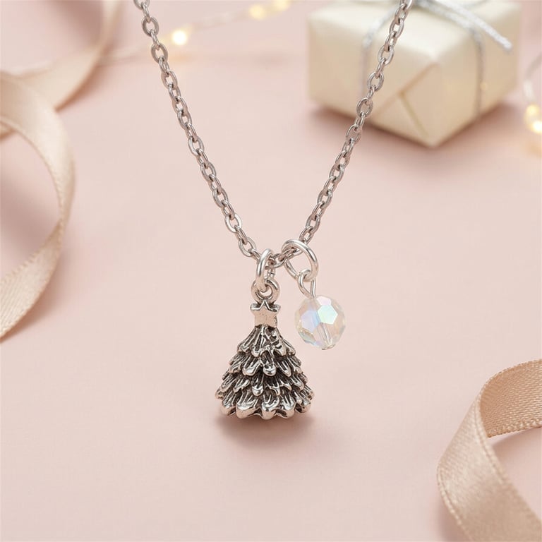 Silver Christmas Tree Necklace, Festive Jewellery For Her, Stocking Filler Gift 