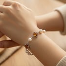 Four leaf Clover and Pearl White Gold Plated Bracelet 