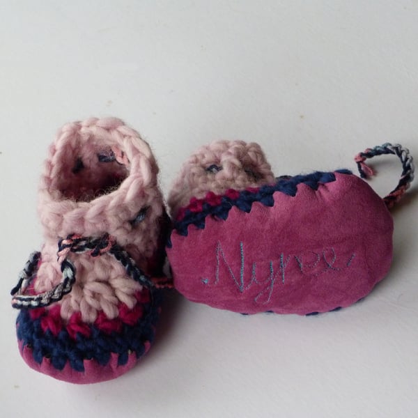 Personalised baby boots - pink navy- sizes 0-4 