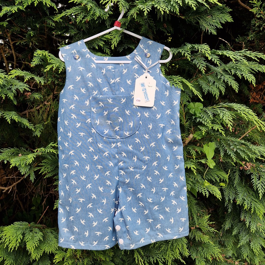 Age: 1yr White Birds on Blue Denim Rompers