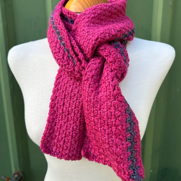 Handmade Fuchsia Pink Scarf with Purple Detail
