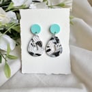 Embossed Teardrop Black and white Polymer clay Earrings 