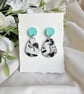 Embossed Teardrop Black and white Polymer clay Earrings 