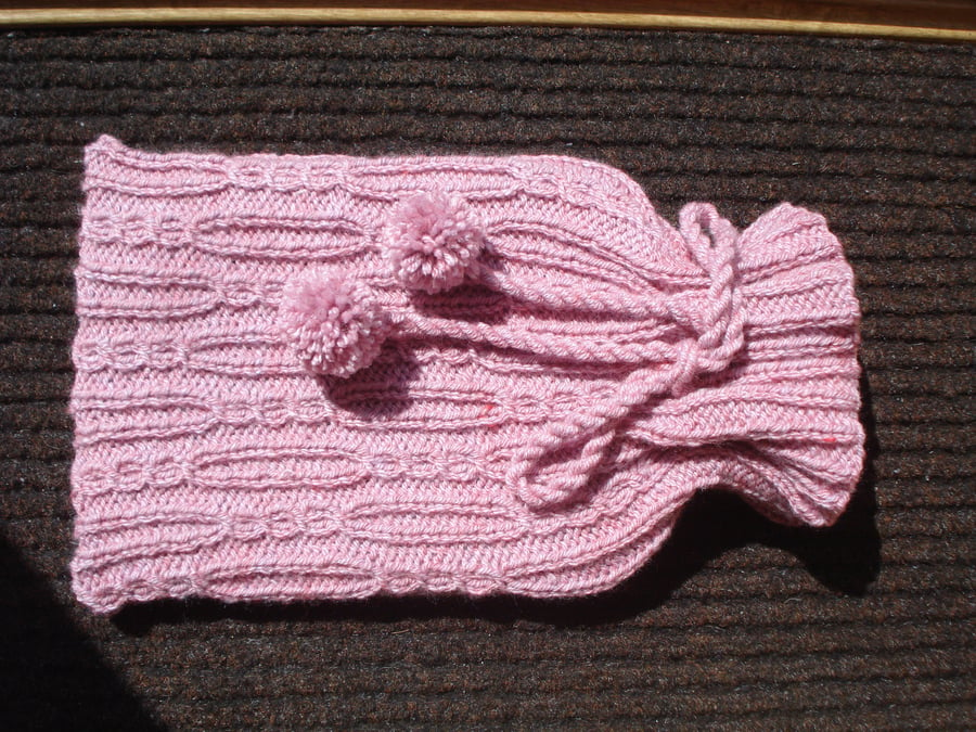 Dusky Pink Hand Knitted Hot Water Bottle Cover (R827)