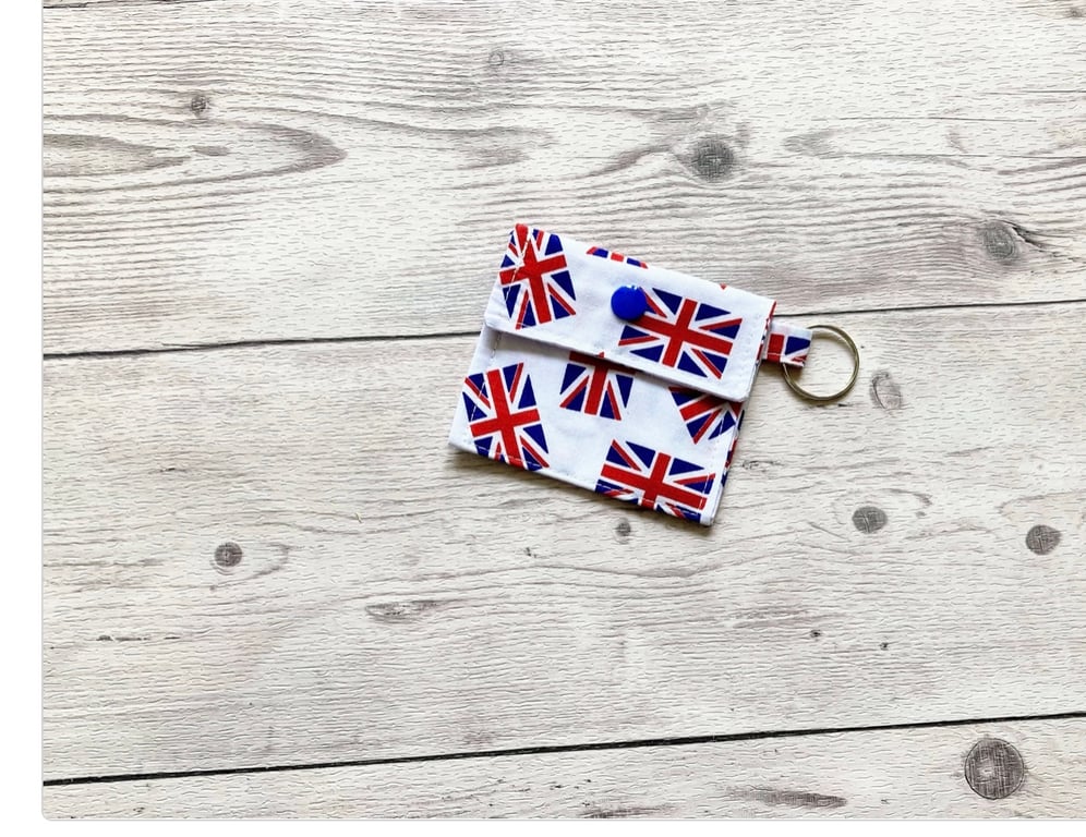 Union Jack round tin lip balm fabric keyring, keychain, Lipstick holder. 