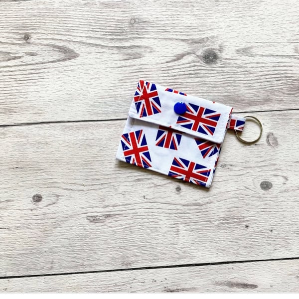 Union Jack round tin lip balm fabric keyring, keychain, Lipstick holder. 