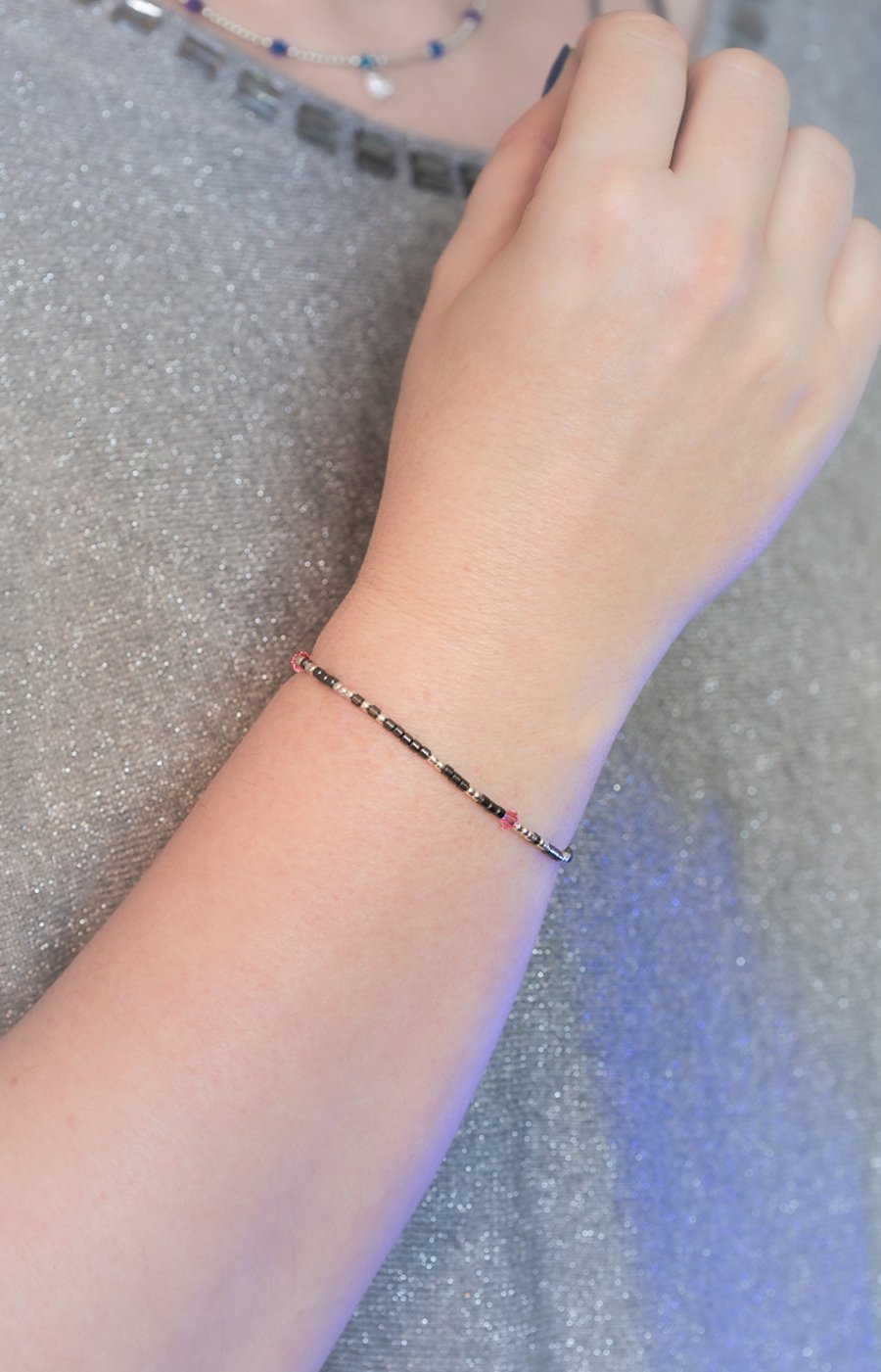 Bracelet Morse code I love you mum (twice), sterling silver & hematite stretchy 