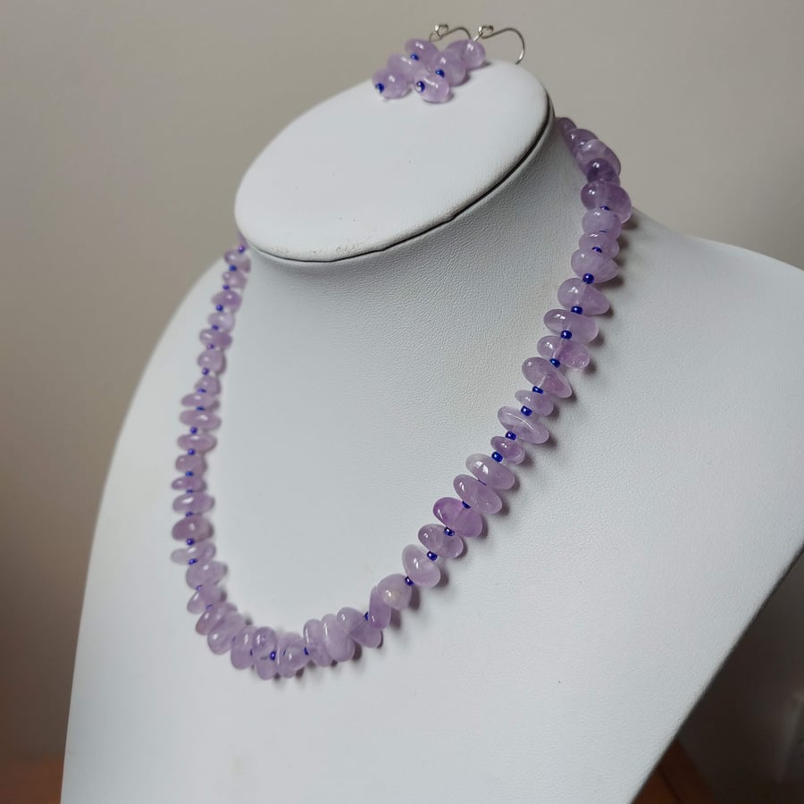 Jewellery Set: Lavender Amethyst Necklace and Drop Earrings with Sterling Silver