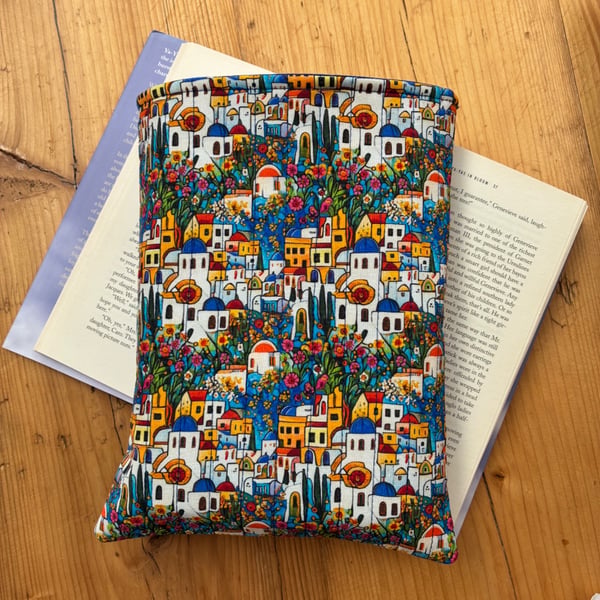  Mediterranean Village Style Quilted Fabric Book Sleeve - Hardback Size