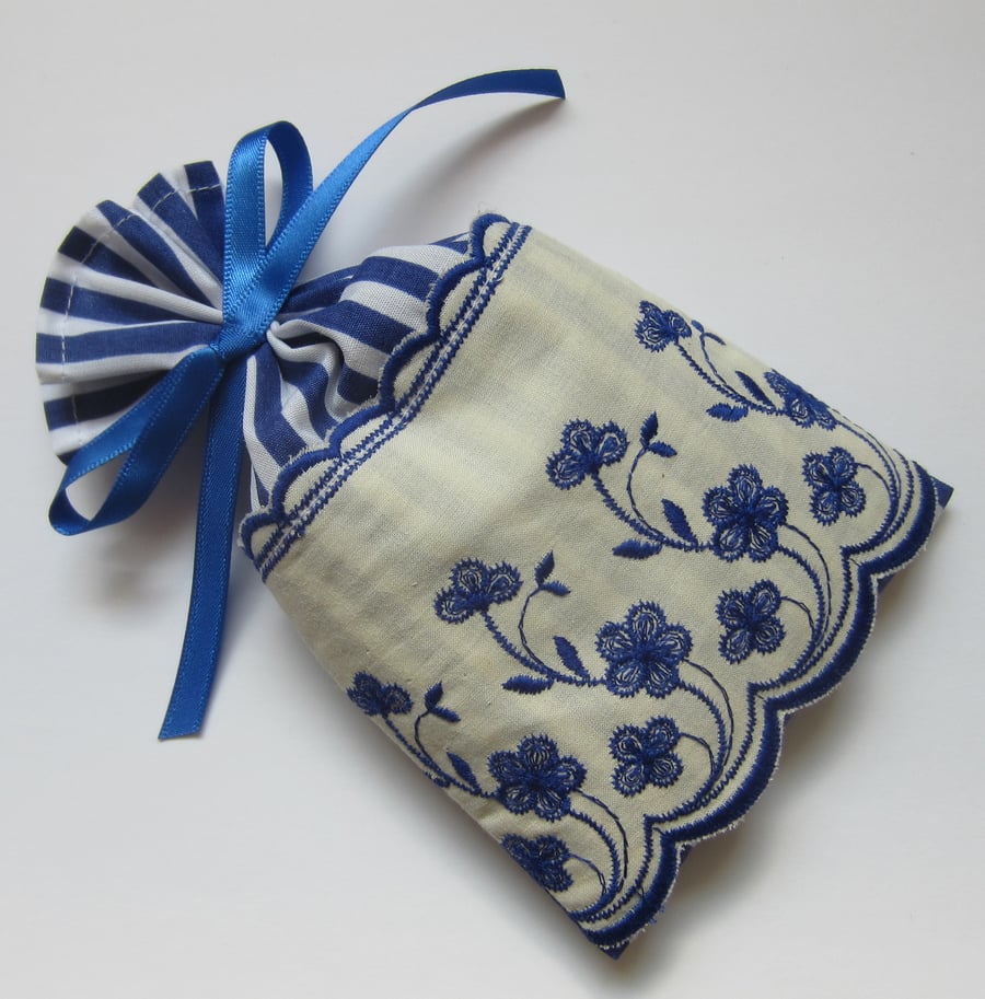 Blue and White Striped and Floral Lavender Sachet