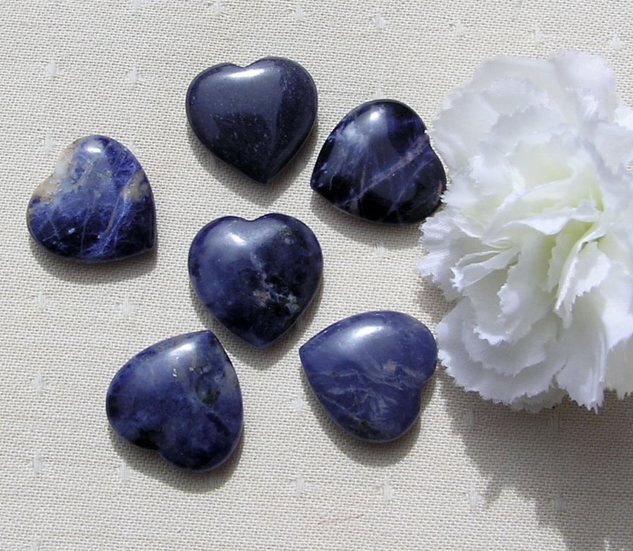 6 Blue Sodalite Solid Gemstone Polished Hearts - 20mm - Chakra Crafting