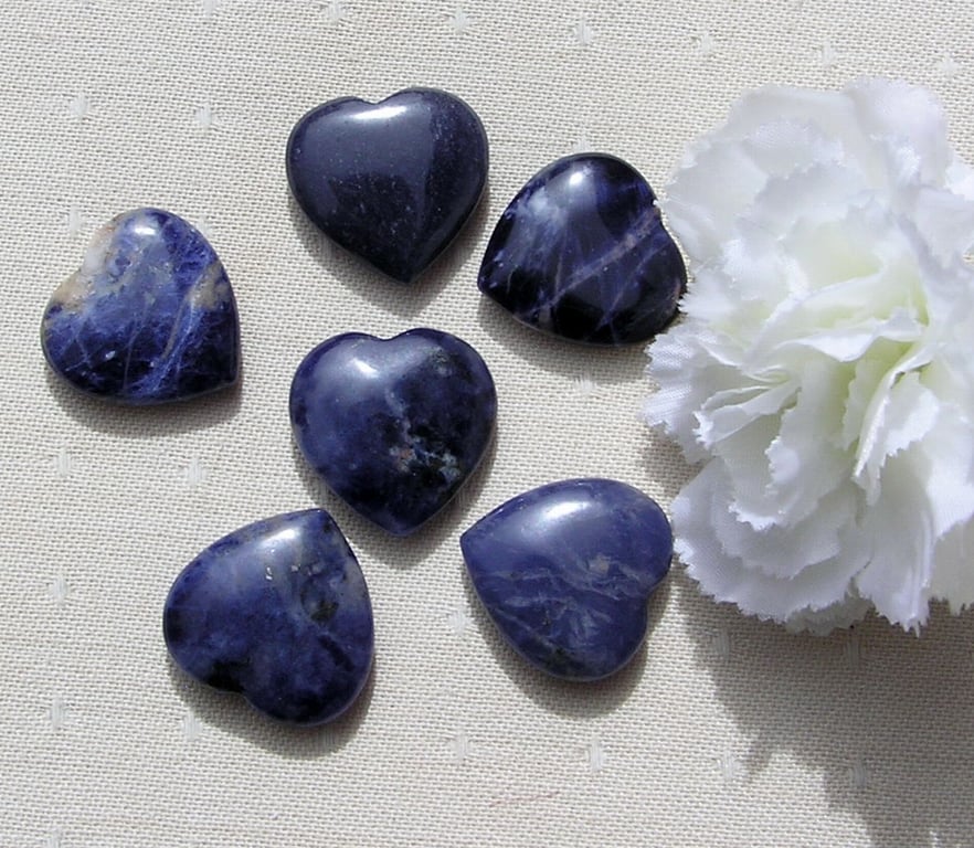6 Blue Sodalite Solid Gemstone Polished Hearts - 20mm - Chakra Crafting