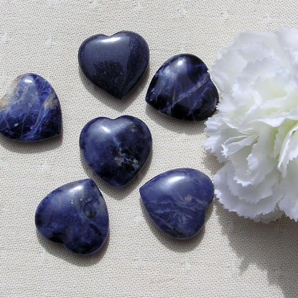 6 Blue Sodalite Solid Gemstone Polished Hearts - 20mm - Chakra Crafting