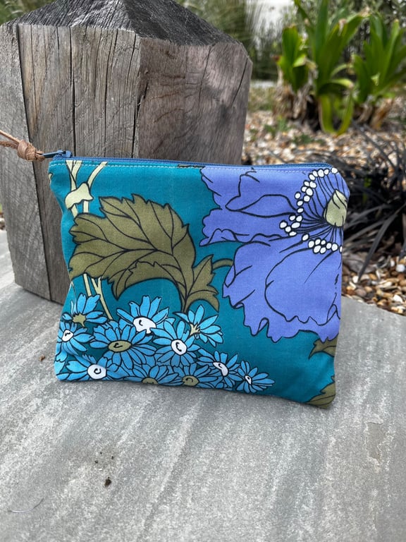 Vintage floral and reclaimed denim zip pouch