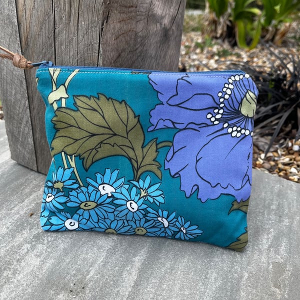 Vintage floral and reclaimed denim zip pouch