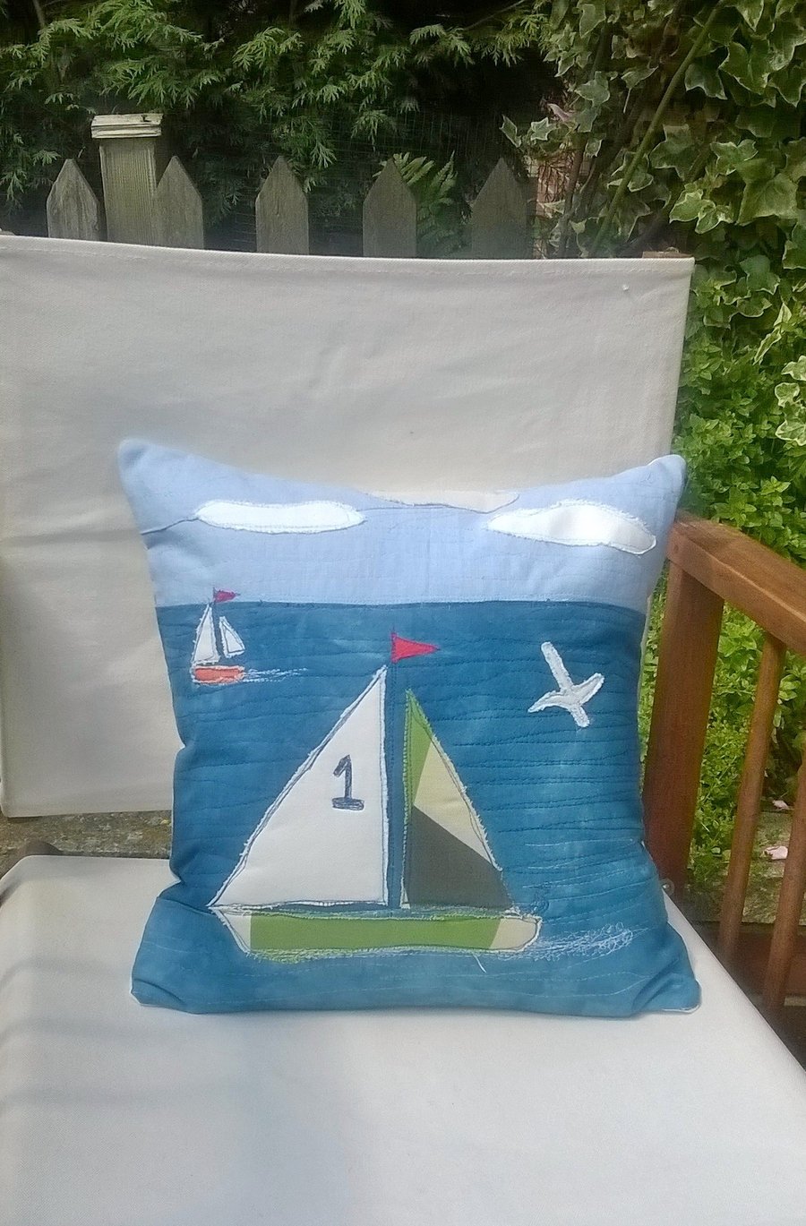 Sailing Along Handmade Appliqued Cushion Cover