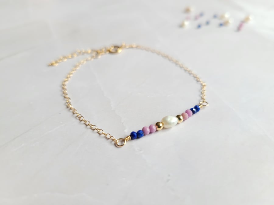 Gold Filled Gemstone and Pearl Bracelet