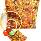 Project Bag, Cross Stitch, Embroidery and Accessory Purse, Autumnal Pumpkins