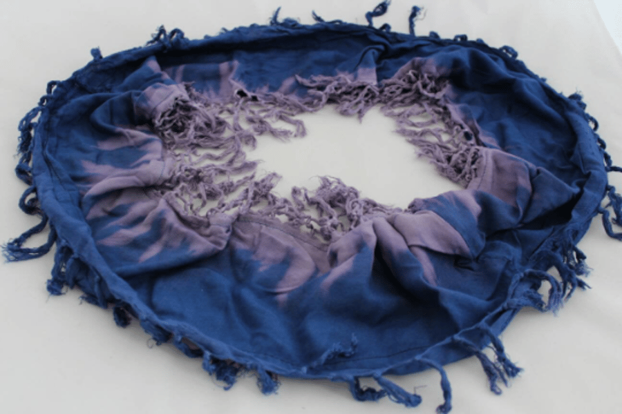 Tasseled blue and purple hand dyed scarf,Sunday Seconds Eco infinity scarf, gift