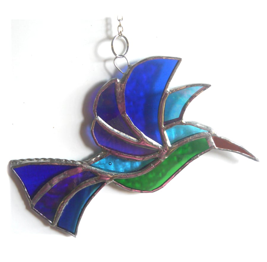 SOLD Hummingbird Blue Green Suncatcher Stained Glass Handmade Bird