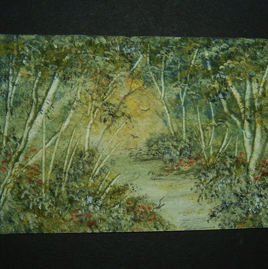 country woodland art painting acrylic aceo ref 213