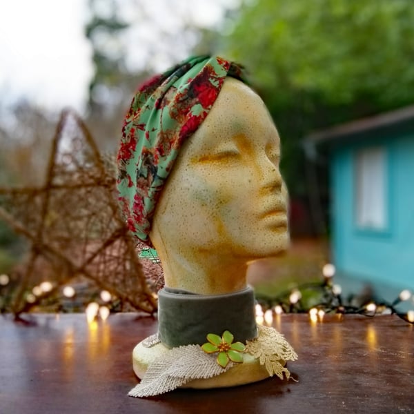 Green floral head wrap