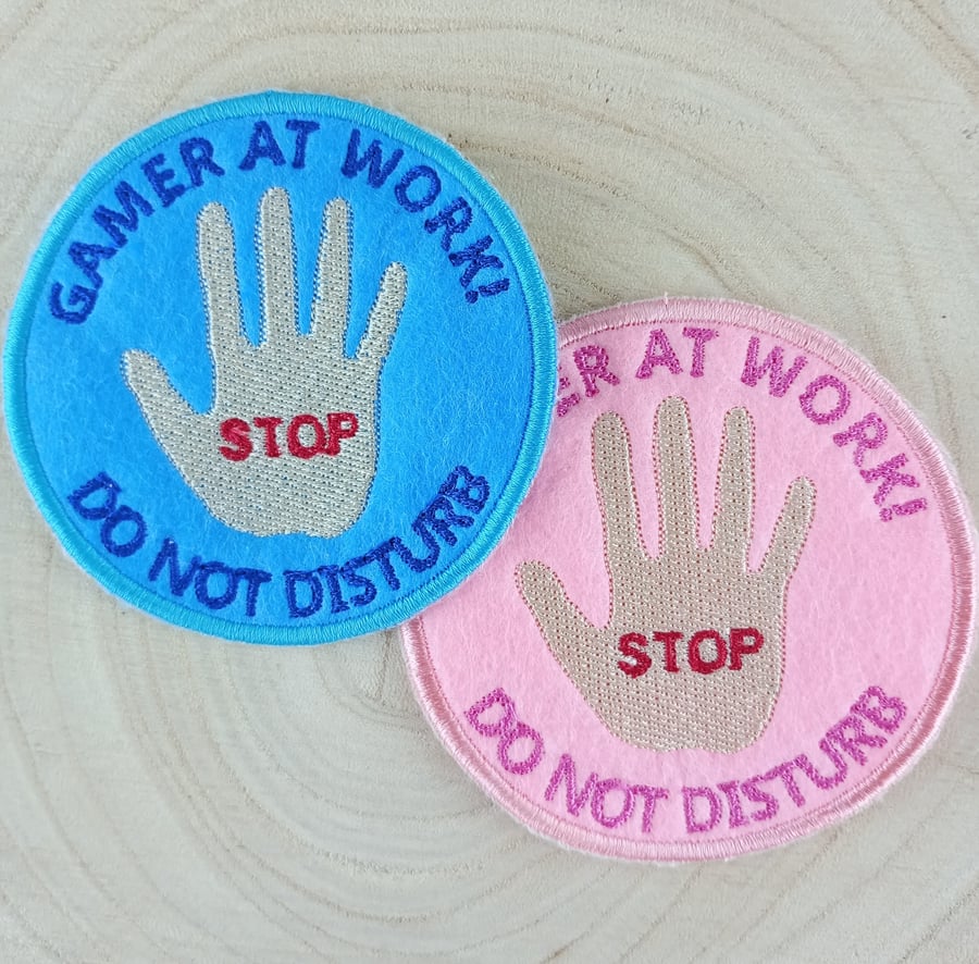 Gamer Patch - Stop Gamer at work, Do Not Disturb in blue or pink