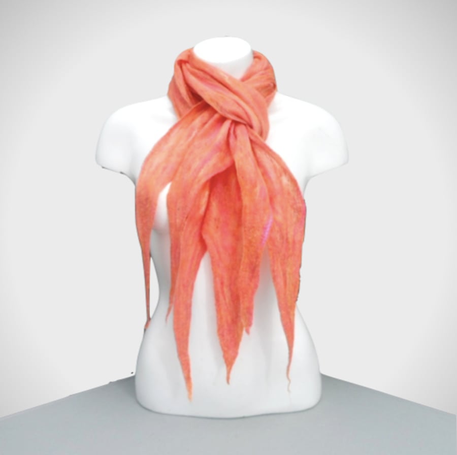 Felted merino wool scarf, all seasons in pink and orange shades 