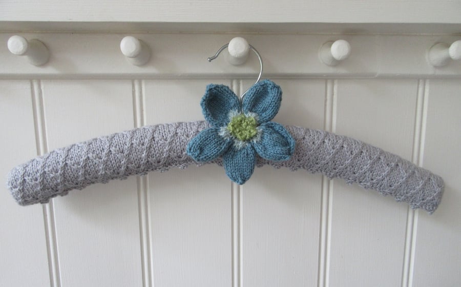 coat hanger clothes hanger - silver with teal poppy flower