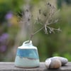 Beautiful handmade ceramic bud vase - glazed in greens and turquoise